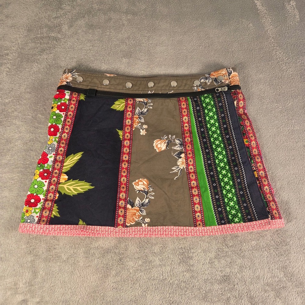 Zand Amsterdam Reversible Patchwork Wrap Mini Skirt Floral Boho Adjustable Snaps